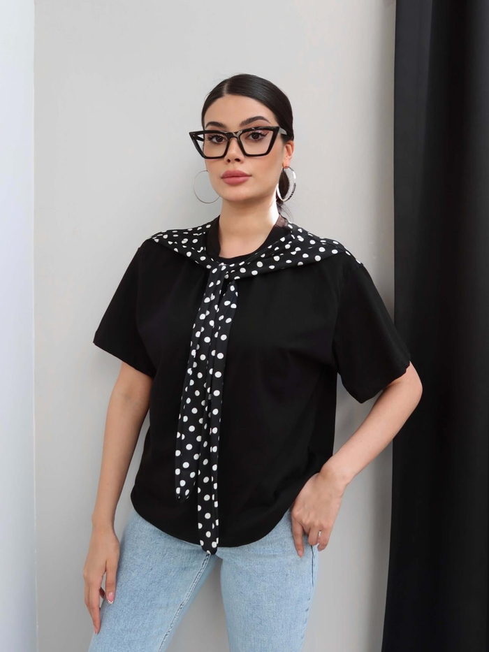 Puantiyeli Şal Yaka Tshirt