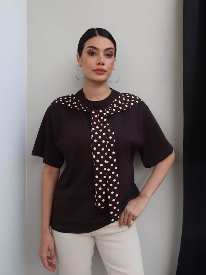 Puantiyeli Şal Yaka Tshirt