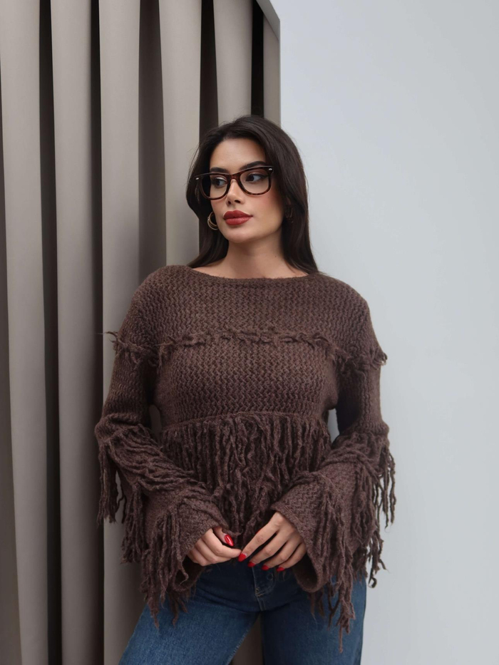 Saçaklı Salaş Örme Triko Kazak