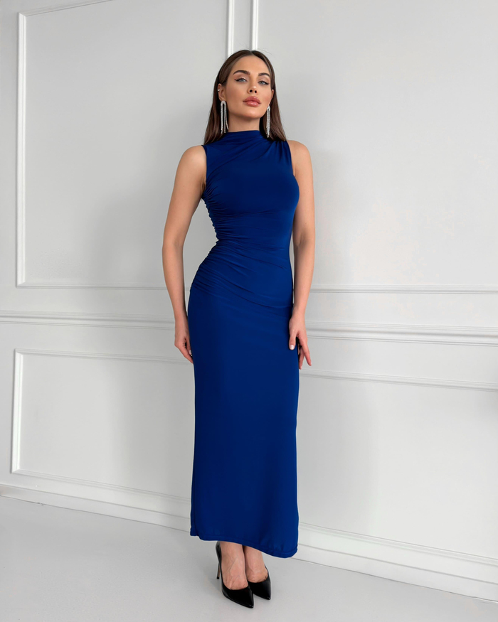 Saks Sıfır Kol Shirred Elbise