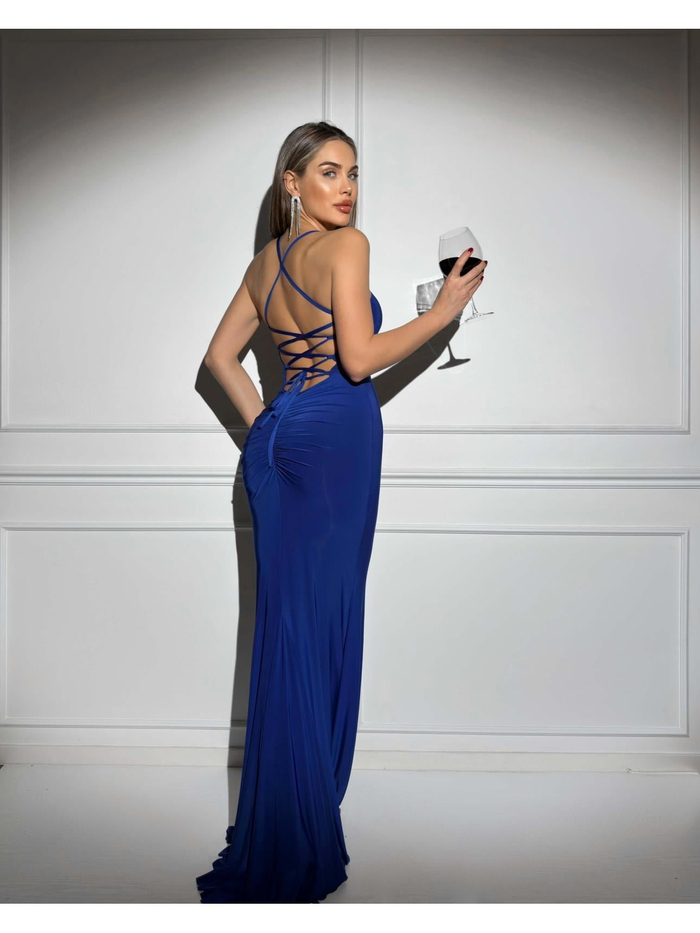 Saks Sırtı Bağlamalı Flame Elbise