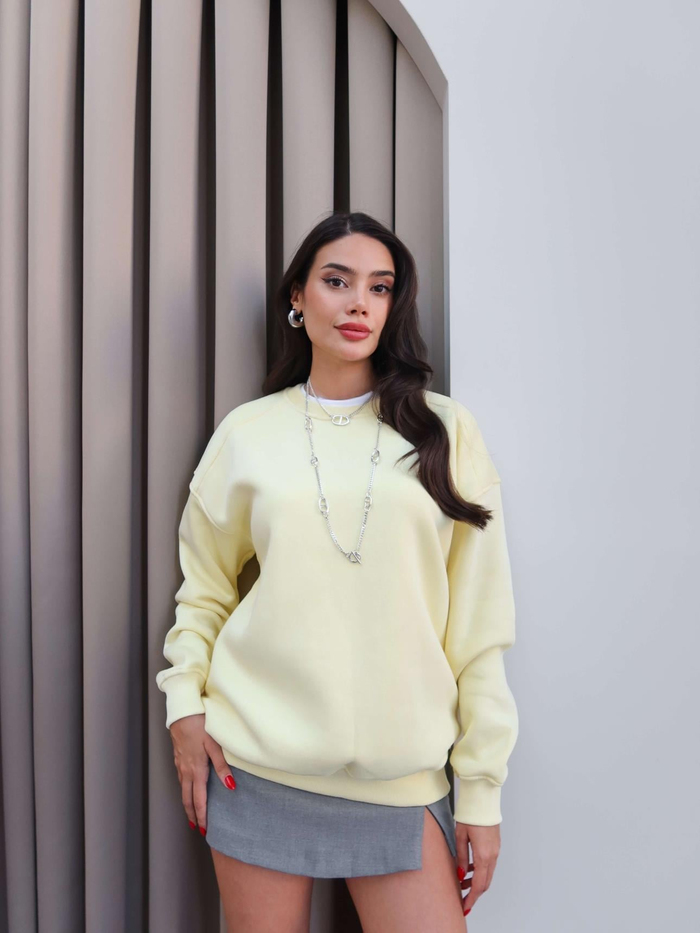 Sarı Oversize Şardonlu Sweatshirt