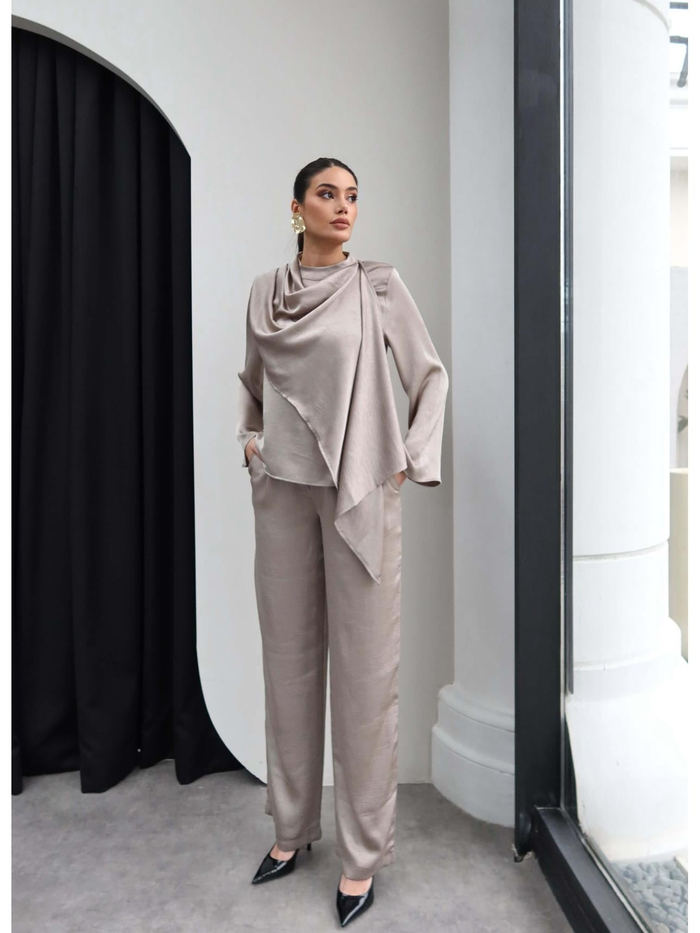 Saten Şallı Bluz Pantolon Takım
