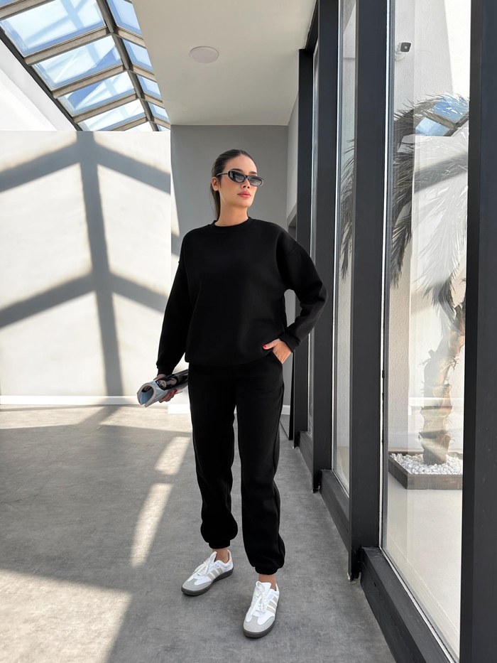 Siyah Basic Sweatshirt Takım