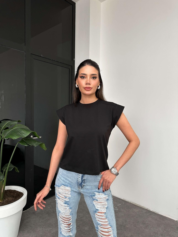 Siyah Kolsuz Bisiklet Yaka Orj Tshirt