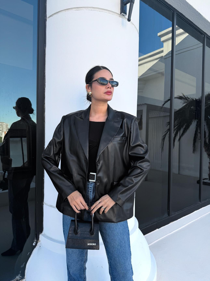 Siyah Oversize Blazer Deri Ceket