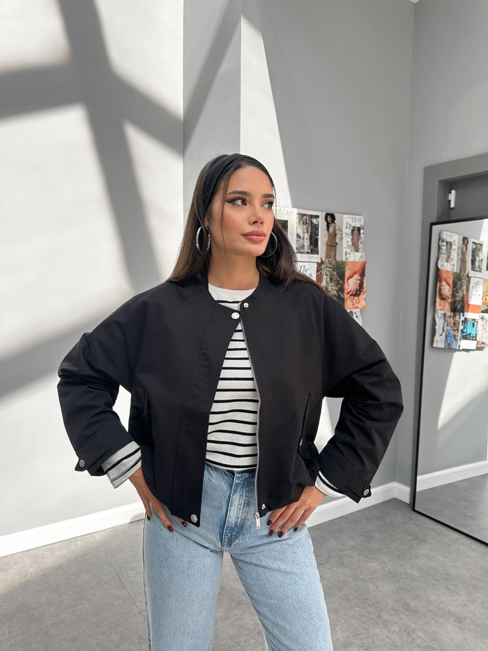 Siyah Tencel Bomber Ceket