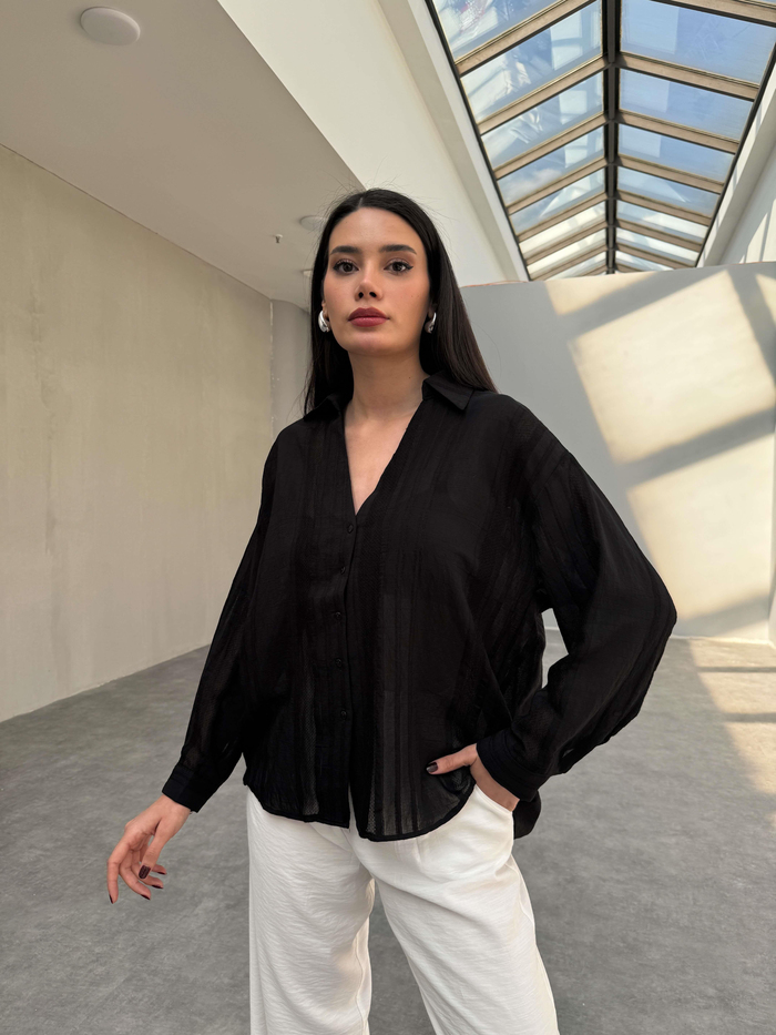 Siyah Transparan Oversize Gömlek
