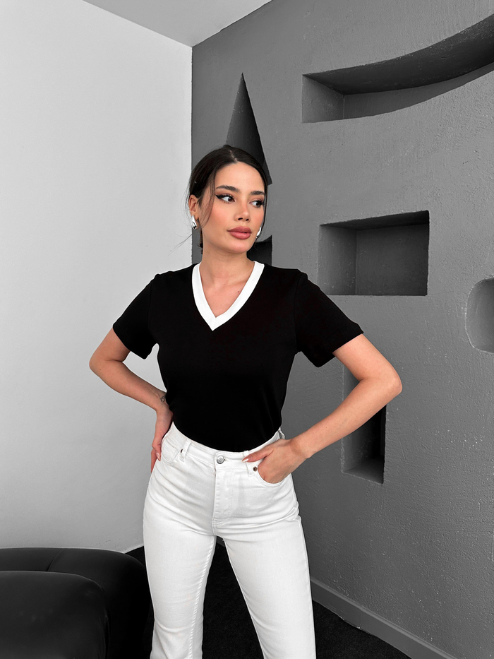 Siyah V Yaka Orj Tshirt