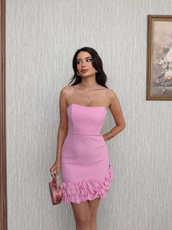 Straples Eteği Fırfır Elbise