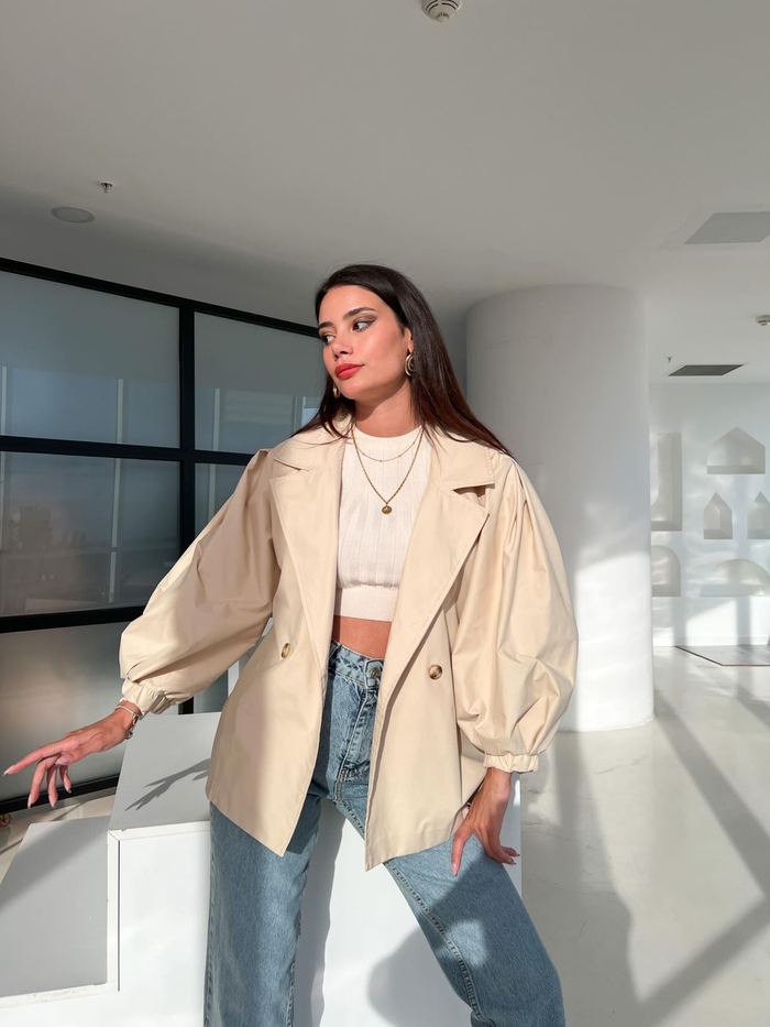 Taş Oversize Kısa Trench