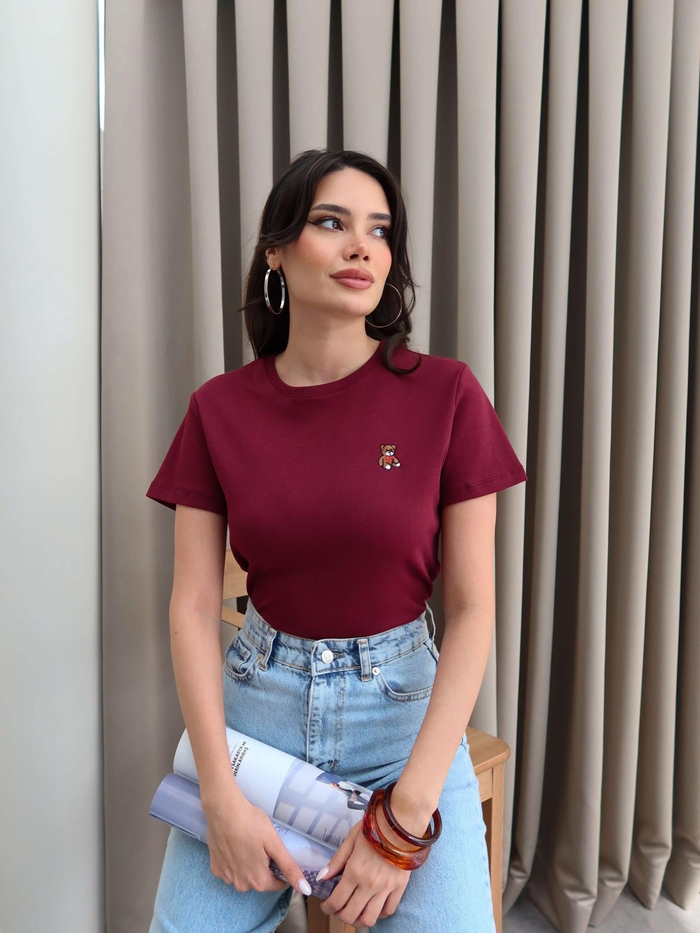 Teddy Bear Nakışlı Crop T-Shirt