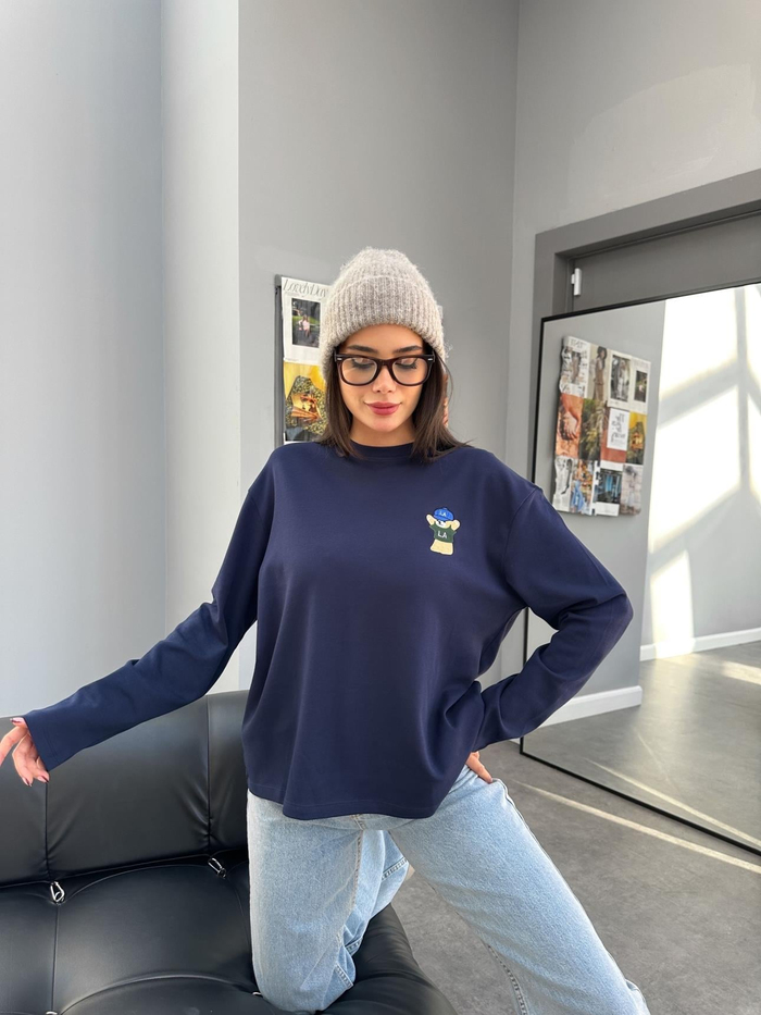 Teddy Bear Nakışlı Uzun Kol Sweatshirt