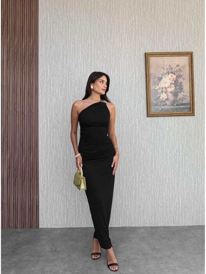 Tek Omuz Toka Drapeli Elbise