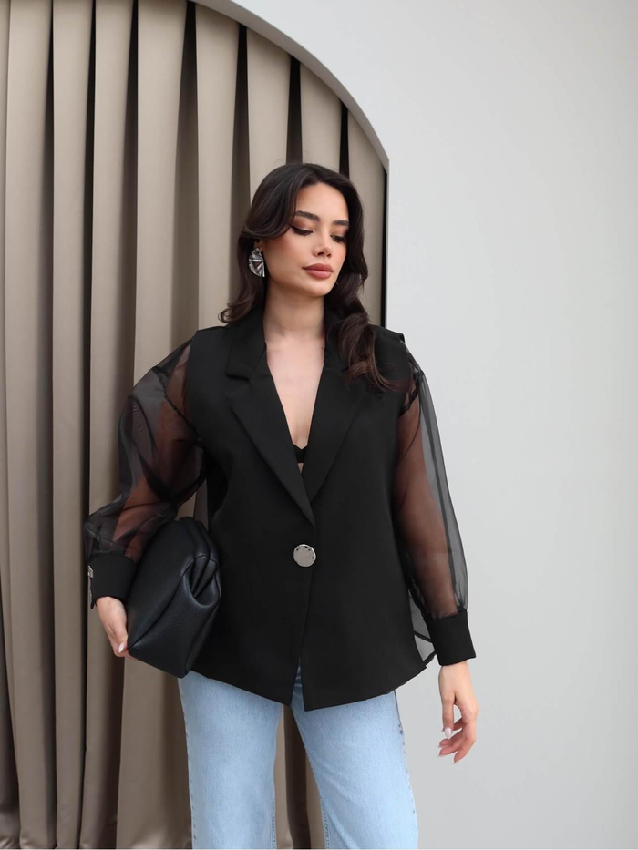 Transparan Detaylı Blazer Ceket