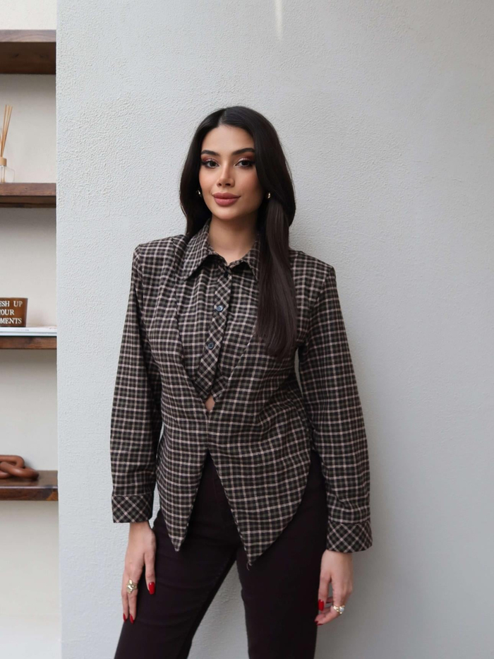 Vatkalı Önü Parçalı Ekose Gömlek