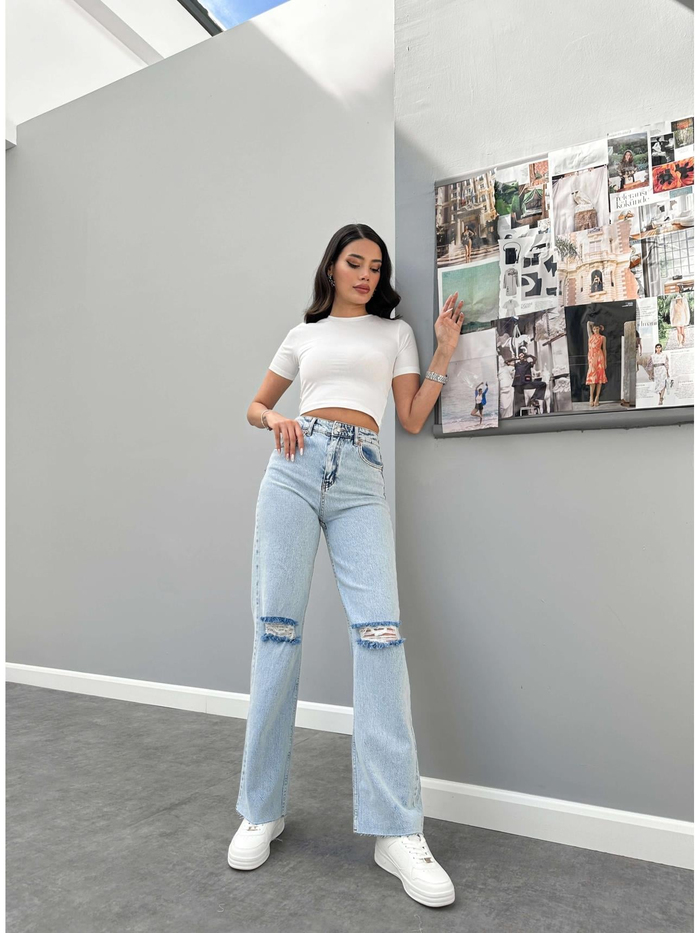 Wide-Leg Yırtık Detay Orj Jean