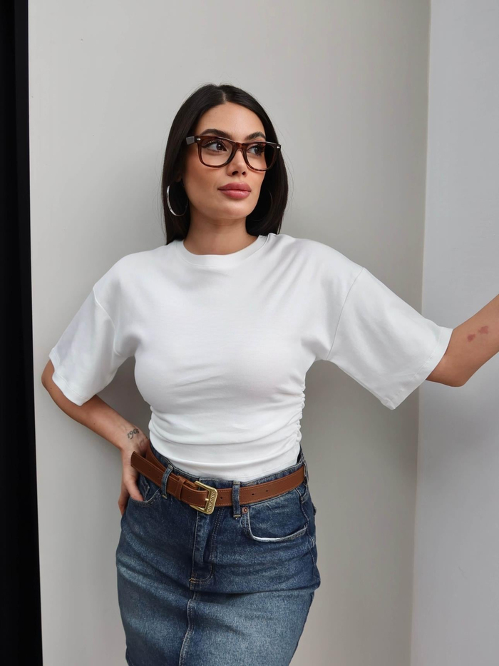 Yan Büzgülü Crop Tshirt