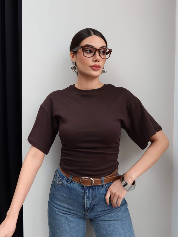 Yan Büzgülü Crop Tshirt
