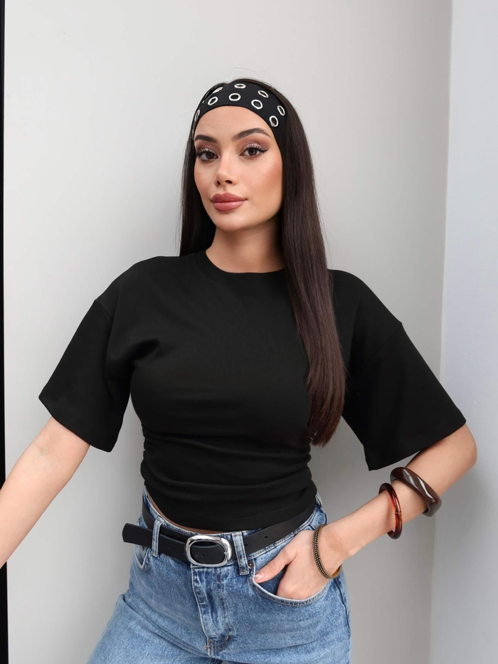 Yan Büzgülü Crop Tshirt