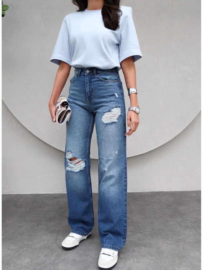 Yırtık Detaylı Straight Orj Jean