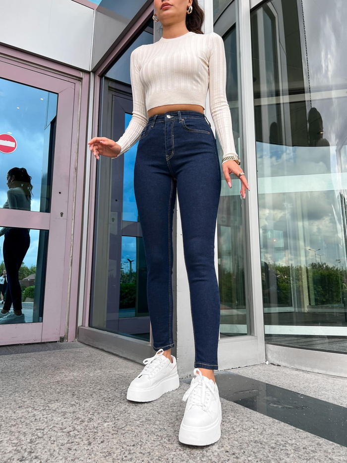 Yüksek Bel Skinny Elastan Jean