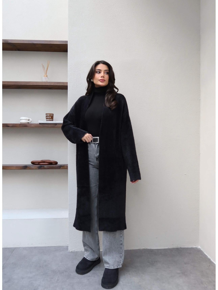 Yumoş Dokulu Şal Yaka Uzun Hırka