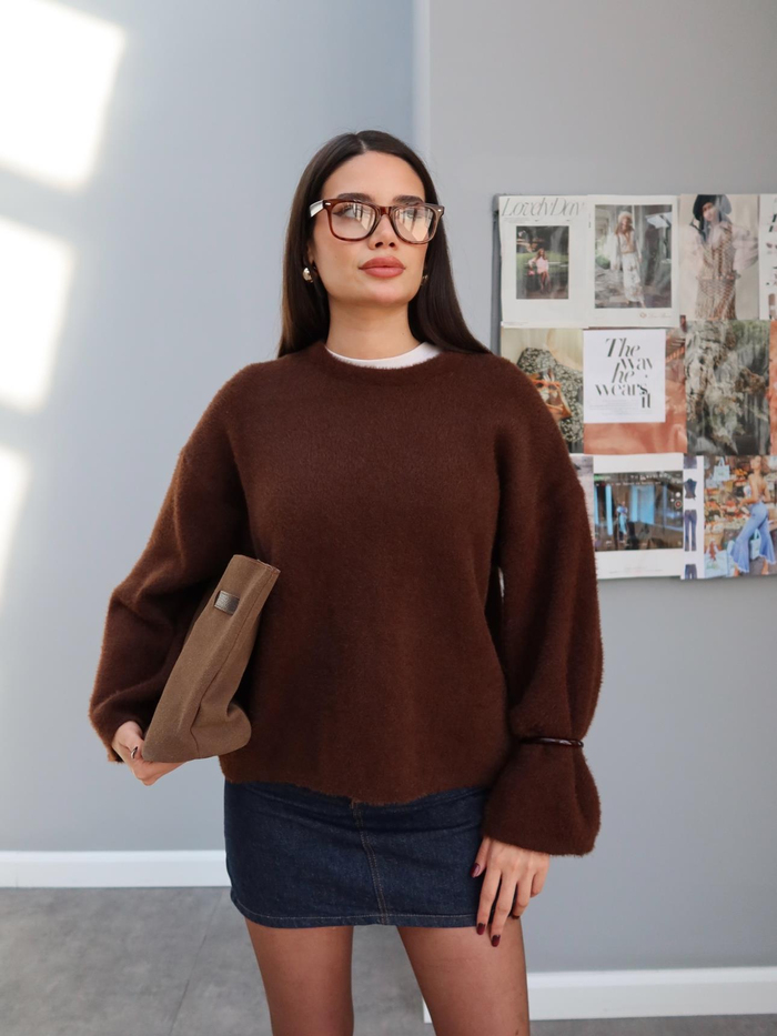 Acı Kahve Oversize Peluş Kazak