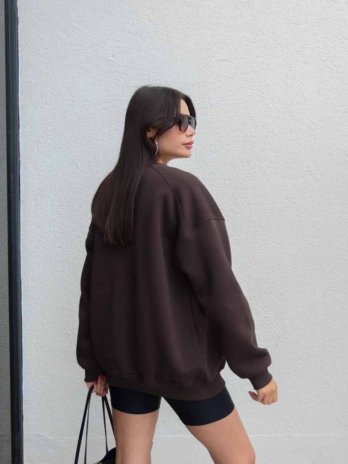 Acı Kahve Oversize Şardonlu Sweatshirt