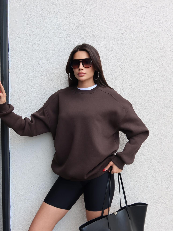 Acı Kahve Oversize Şardonlu Sweatshirt