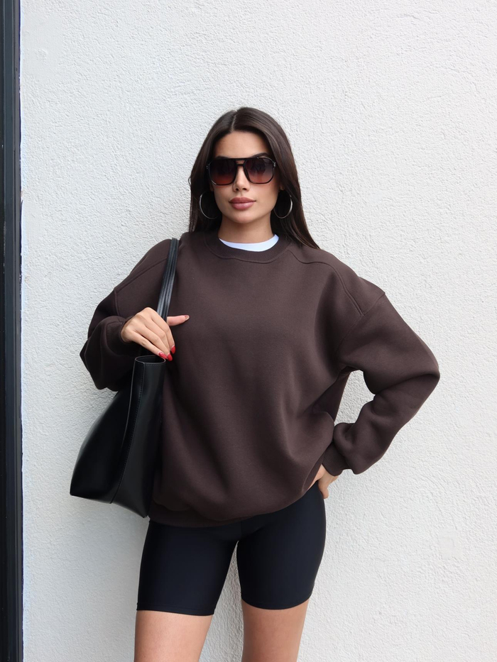 Acı Kahve Oversize Şardonlu Sweatshirt