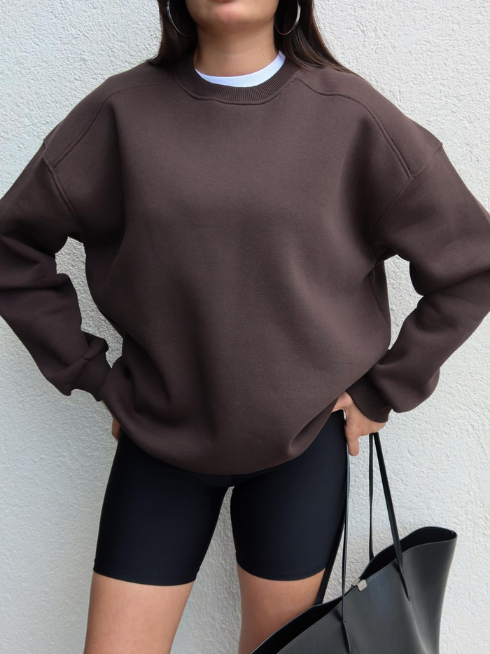 Acı Kahve Oversize Şardonlu Sweatshirt