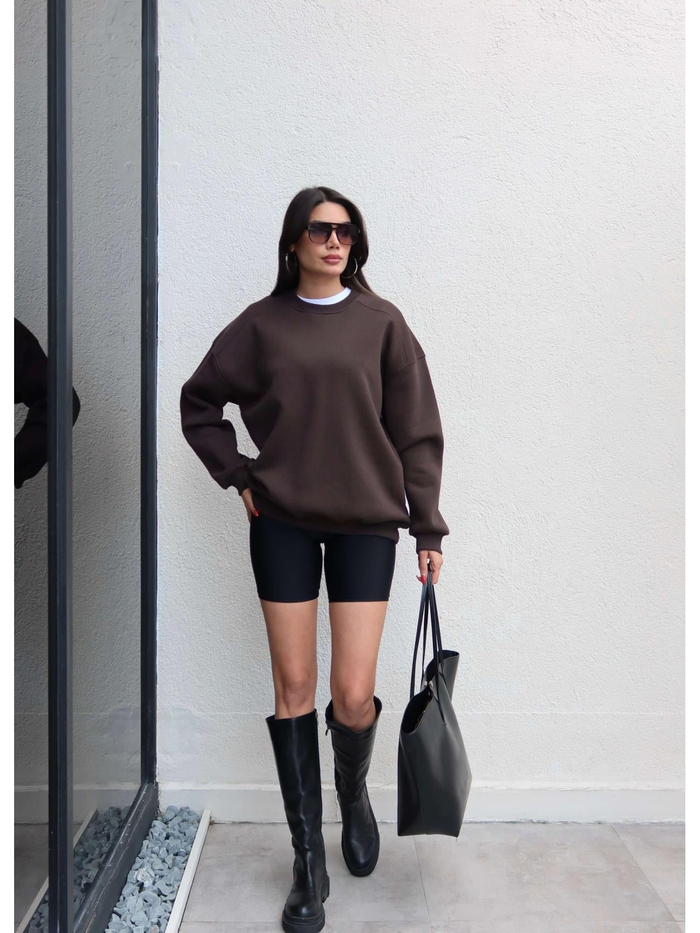 Acı Kahve Oversize Şardonlu Sweatshirt