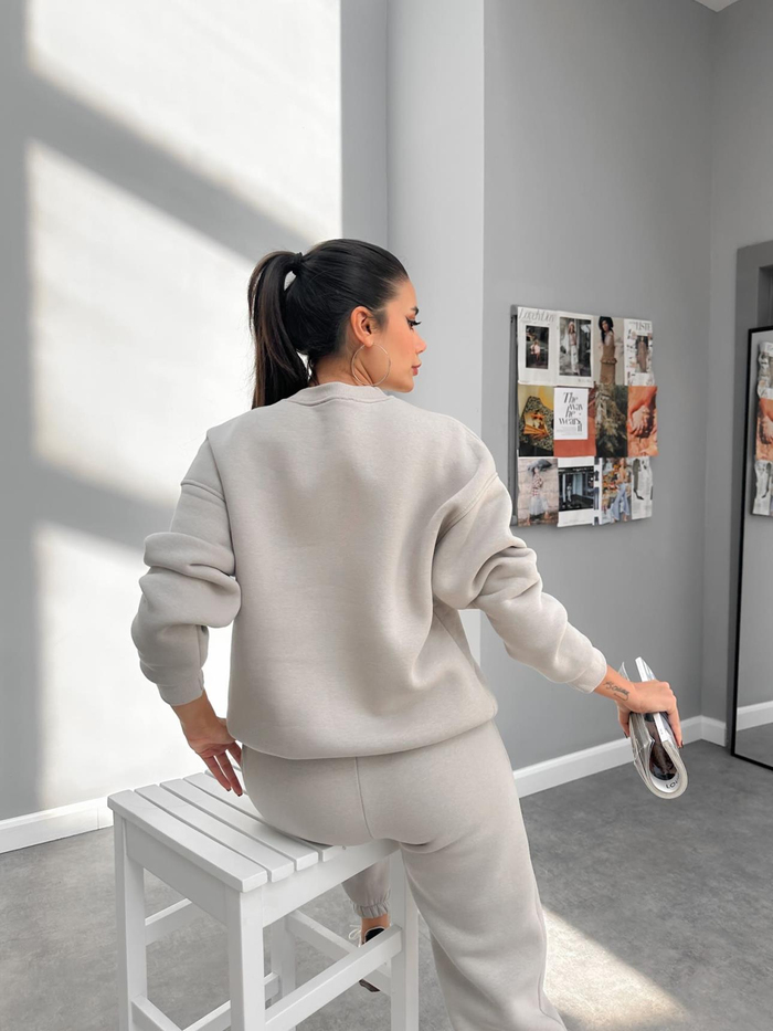 Açık Gri Basic Sweatshirt Takım