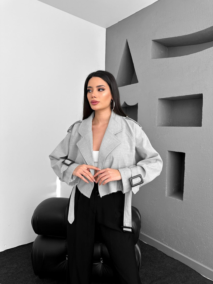 Açık Gri Parkas Kısa Ceket