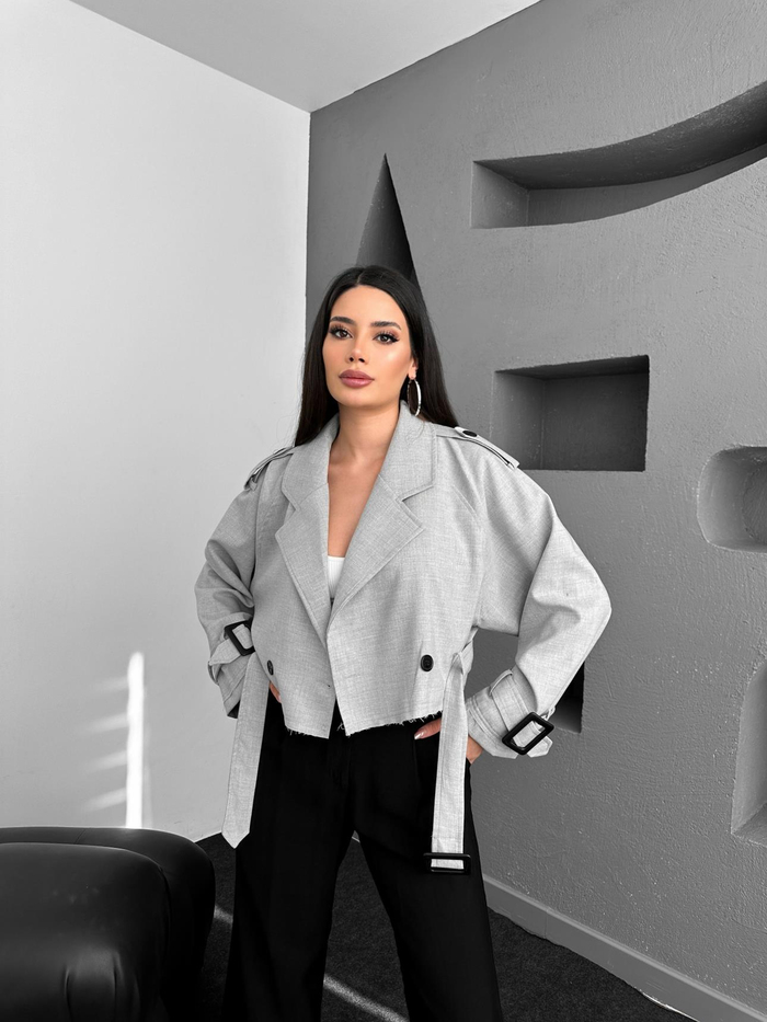 Açık Gri Parkas Kısa Ceket