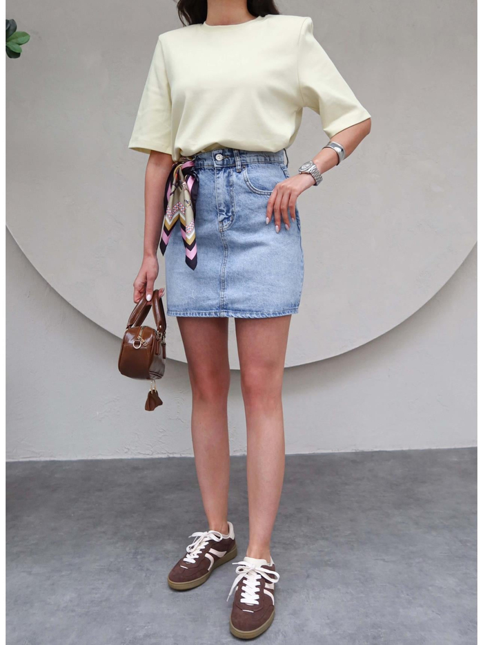 Açık Mavi Mini Denim Etek