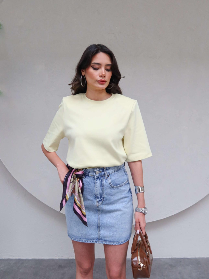 Açık Mavi Mini Denim Etek