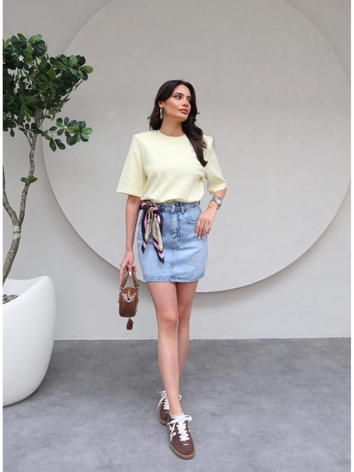 Açık Mavi Mini Denim Etek