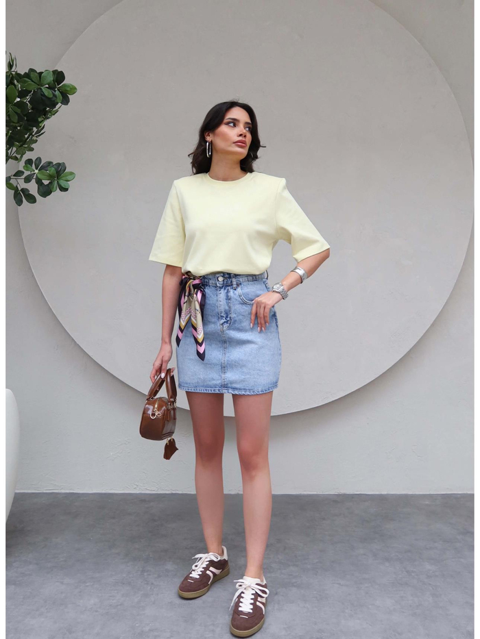 Açık Mavi Mini Denim Etek