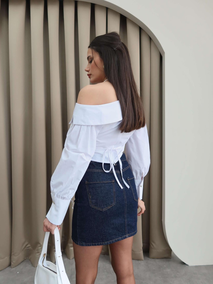 Açık Omuz Drapeli Gömlek