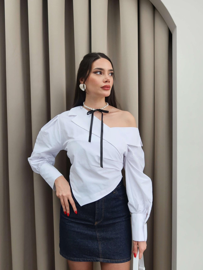 Açık Omuz Drapeli Gömlek