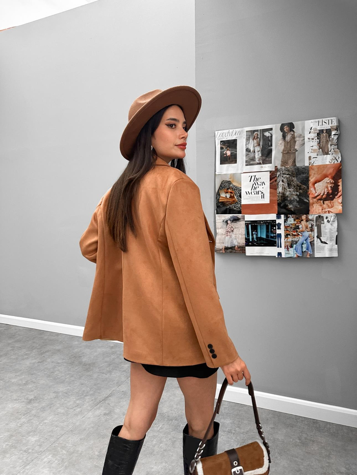 Açık Taba Oversize Süet Blazer Ceket