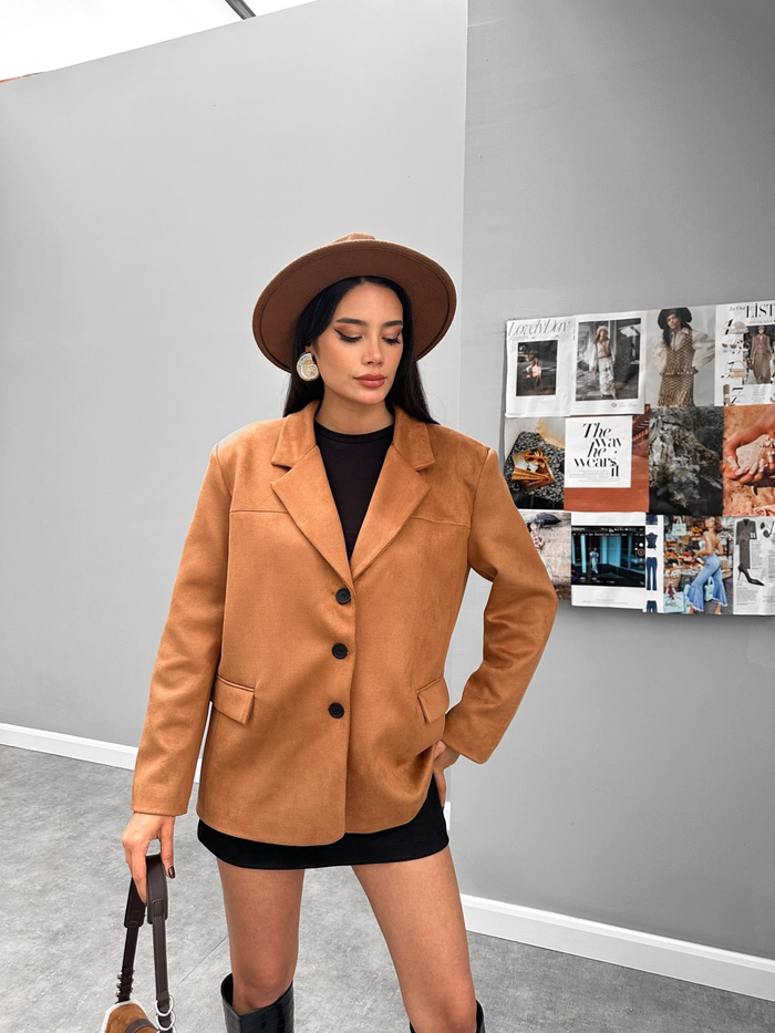 Açık Taba Oversize Süet Blazer Ceket