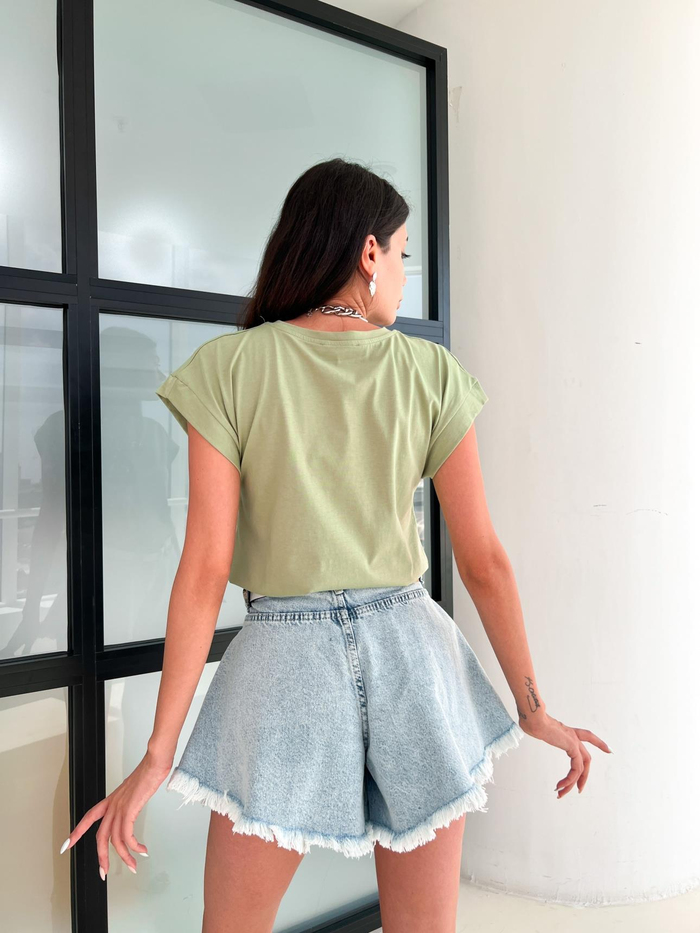Açık Yeşil Bisiklet Yaka Tshirt