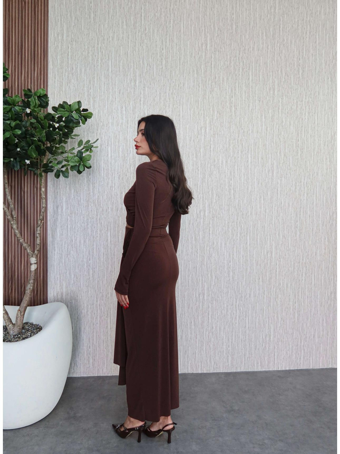 Aksesuar Bağlamalı Etekli Crop Takım