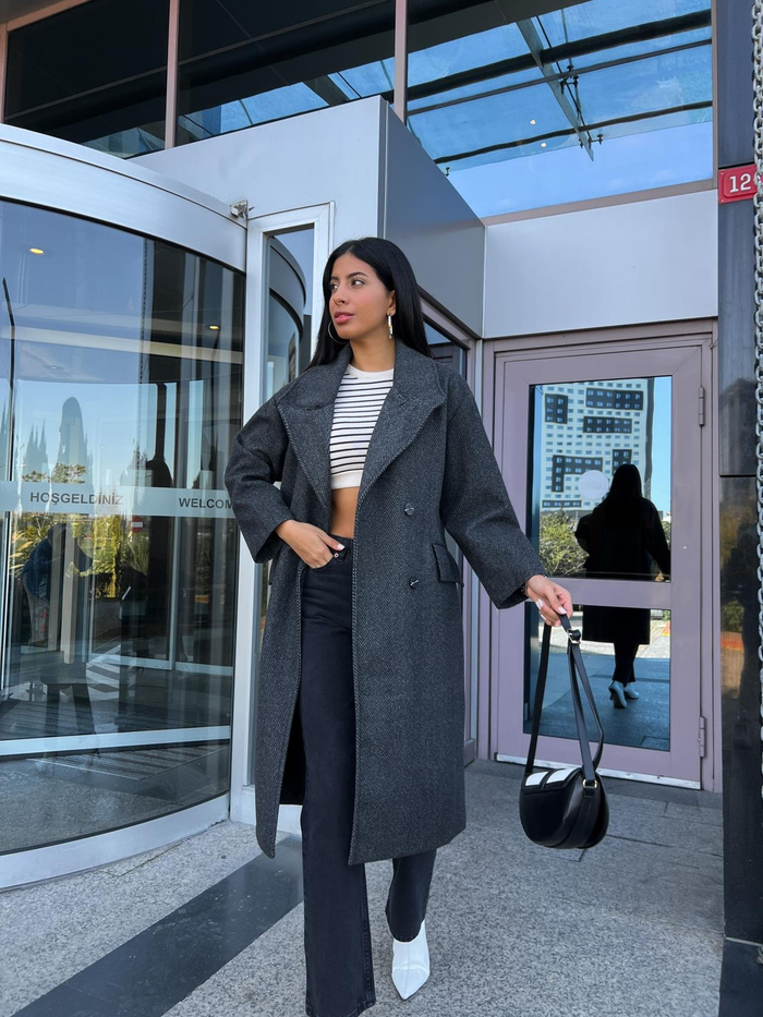 Antrasit Balıksırtı Oversize Kaban