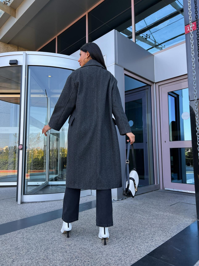 Antrasit Balıksırtı Oversize Kaban