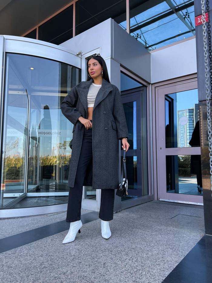 Antrasit Balıksırtı Oversize Kaban