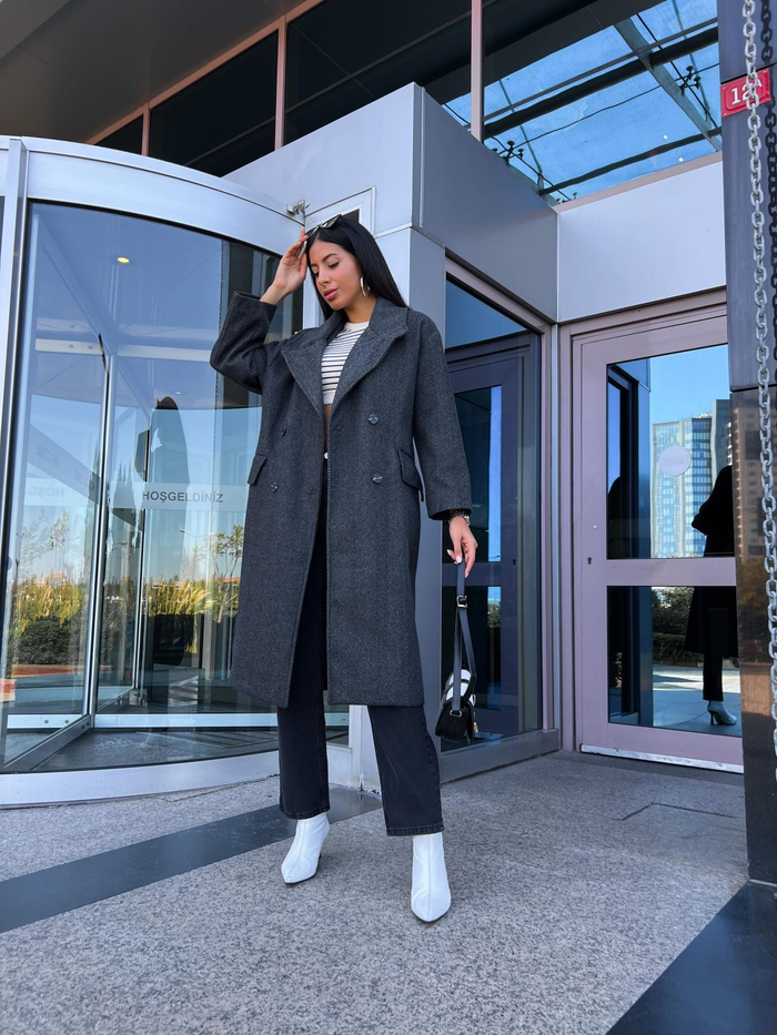 Antrasit Balıksırtı Oversize Kaban